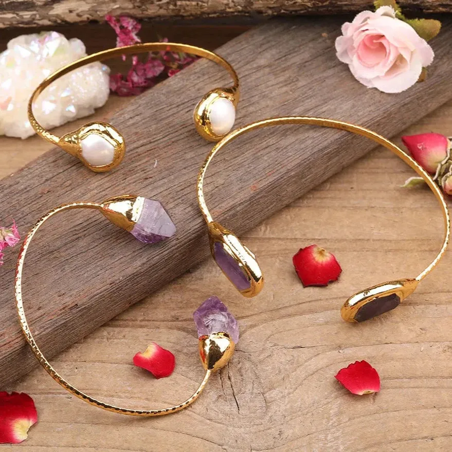 Amethyst Quartz & Pearl Cuff Bracelet