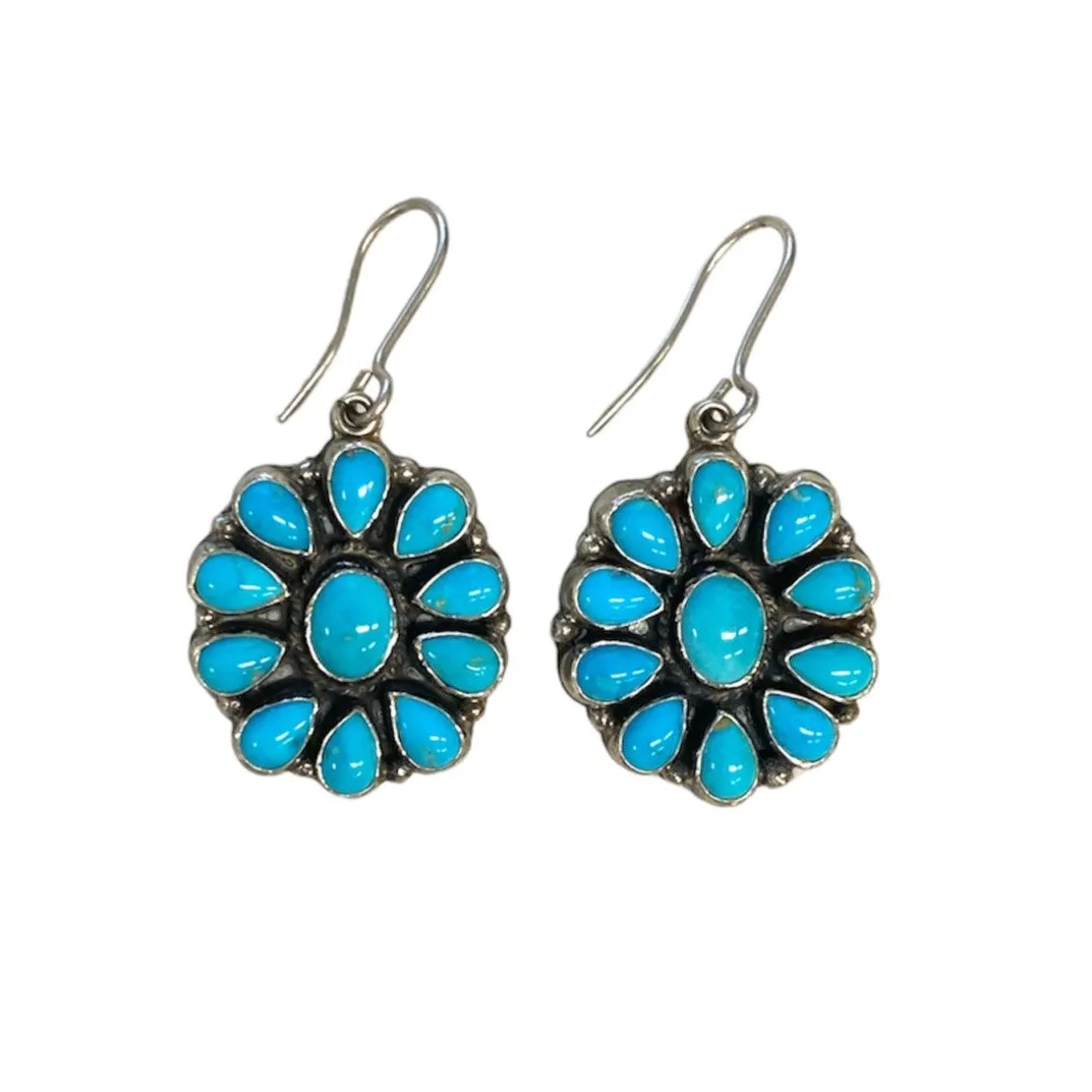 Turquoise Cluster Wire Hook Earrings